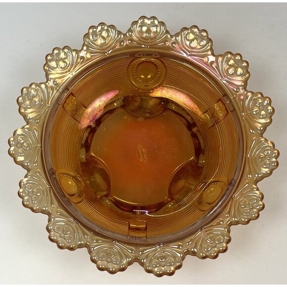 VTG IMPERIAL GLASS 7" Dark Marigold Carnival Glass Ornate Footed CANDY BOWL Read - Picture 2 of 7